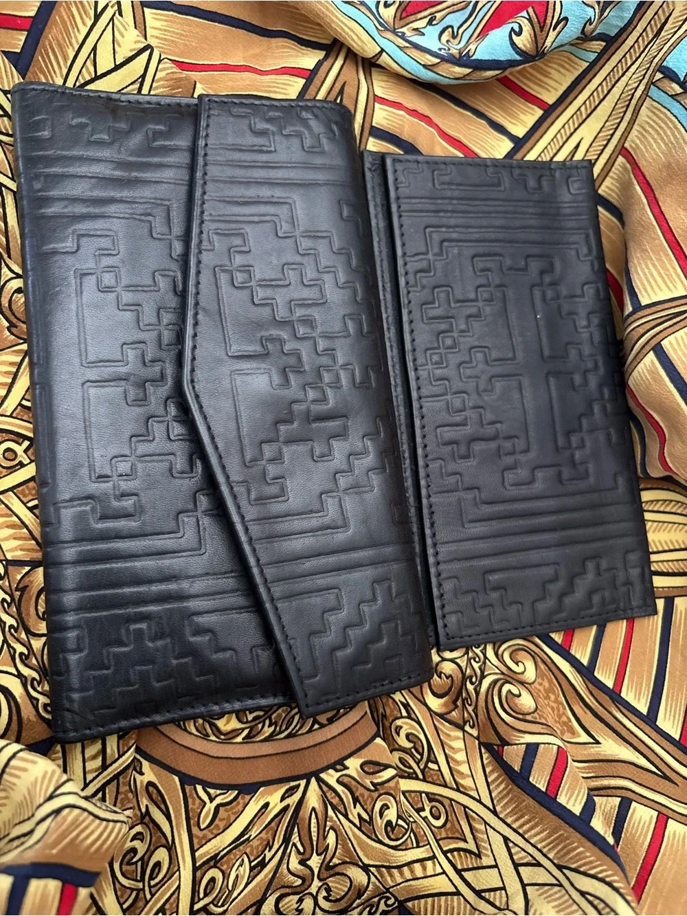 Wallet Black Embossed Leather check  Wallet Set